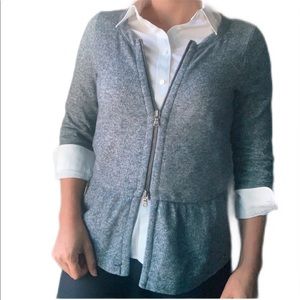 Business Casual Blue Peplum Zip Up Cardigan